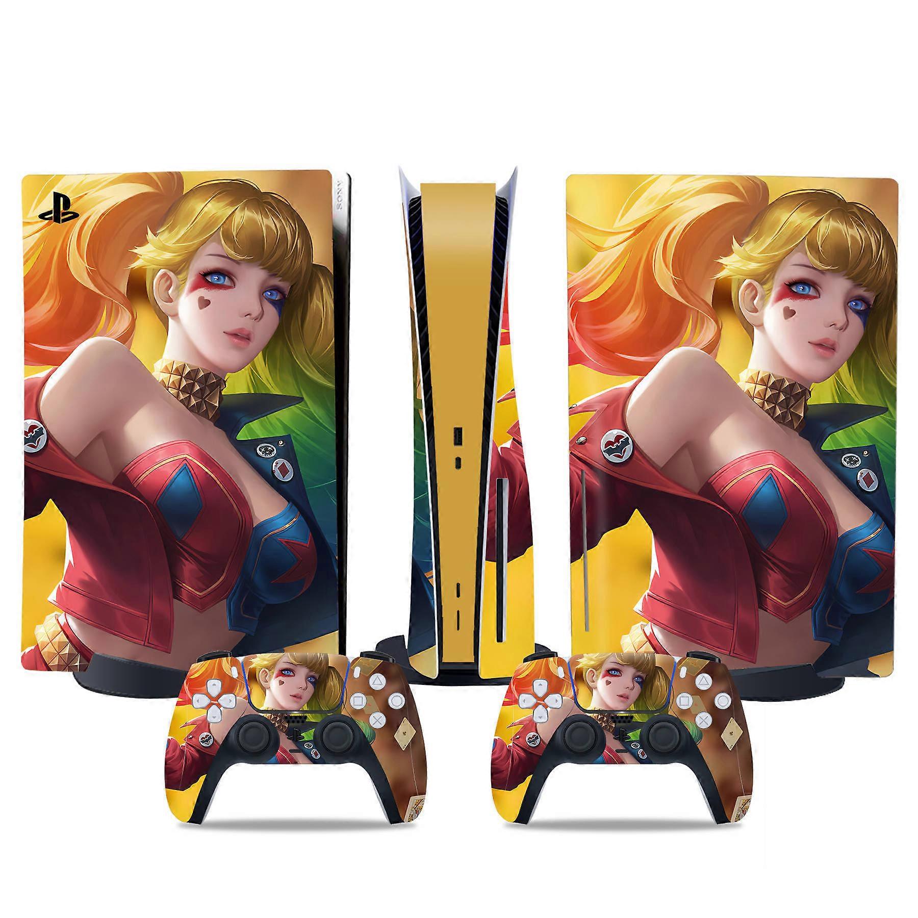 PS5 optical drive version sticker, cool PS5 skin, controller handle,for PS5 console and controller,DC cartoon,Halle6