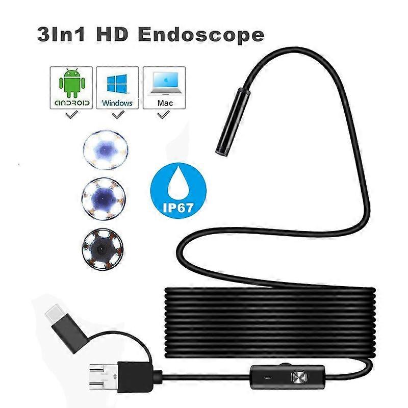 3 in 1 HD Android Mobile Phone Endoscope 5M 10M Waterproof IP67 USB Inspection Video Camera