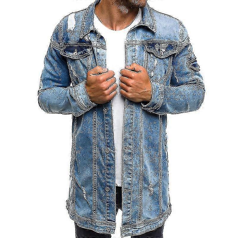 Jeansjacke Lange Herren Denim Zerrissene Jacke Modische Jacke Für