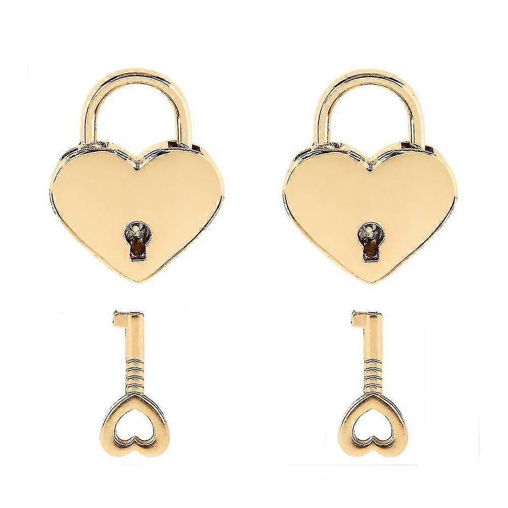 قفل صغير مع مفتاح لصندوق المجوهرات صندوق تخزين دفتر يوميات ، قفل معدني صغير على شكل قلب ، حزمة من 2 ، ذهبي