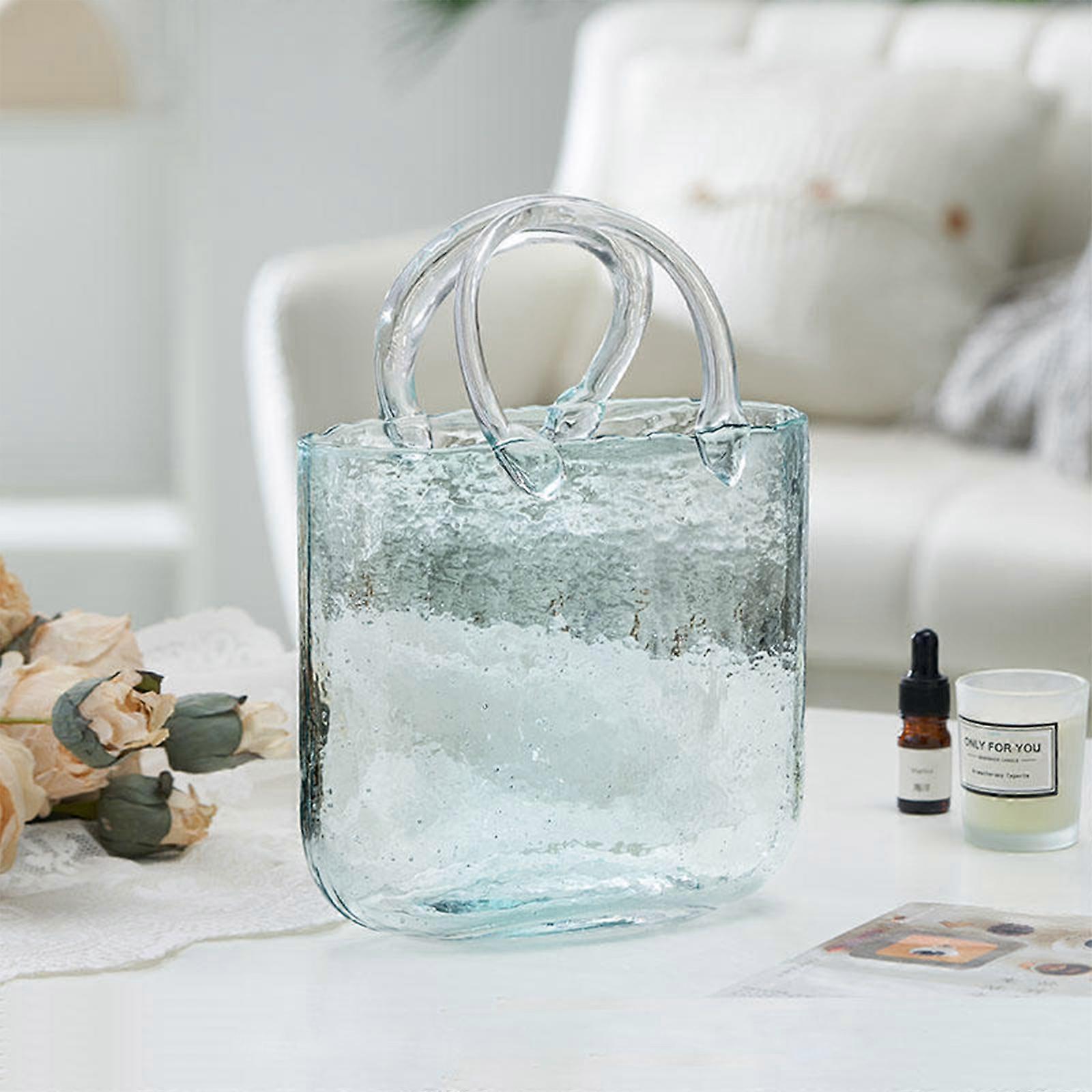 אגרטל ארנק לפרחים (בעבודת יד) אגרטל שקית זכוכית כחולה -10 אינץ '- אגרטל שקוף, מגניב וחמוד למרכז וקערת דגים - תיק אגרטל פרחים ייחודי D