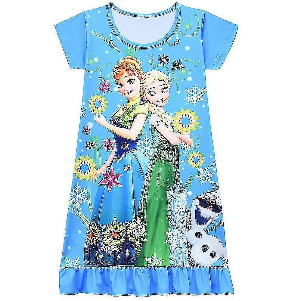 Kids Girls Frozen Princess Dress Sleepwear Short Sleeve Ruffle T Shirt Nightdress ( ) High Quality