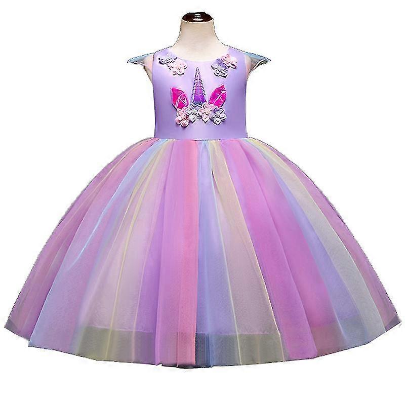 Çocuk Kızlar Unicorn Gökkuşağı Tutu Tül Elbise Balo Gece Elbisesi Gece Prenses Elbiseleri