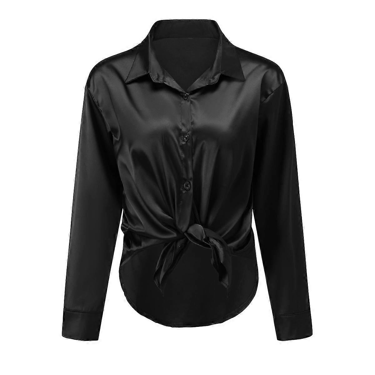 Women's Solid Color Lapel V-neck Casual Loose Button Shirt