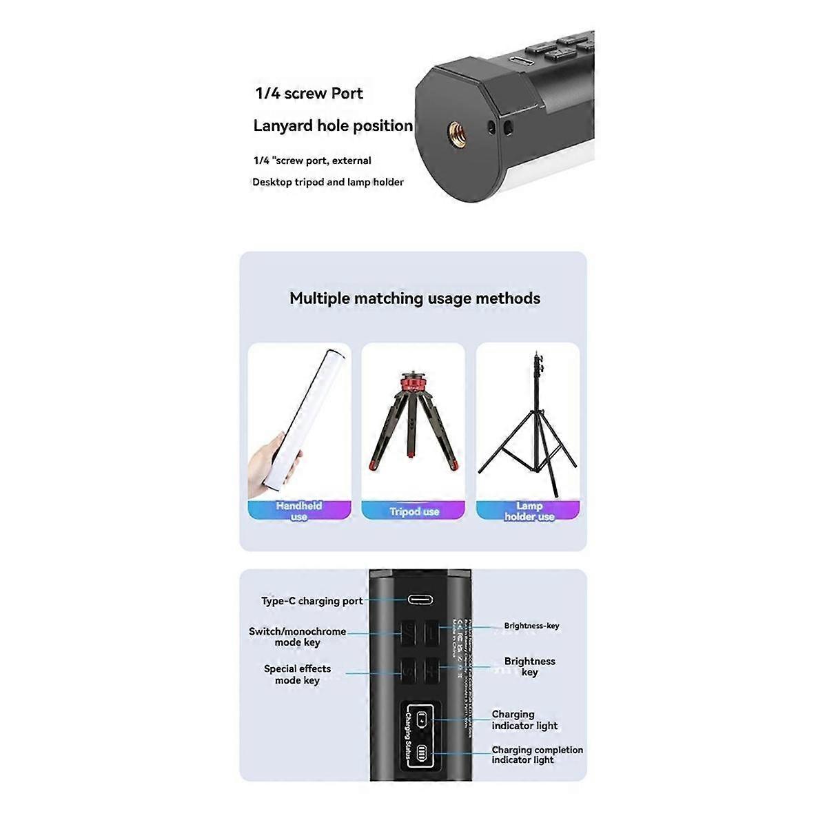 RGB LED Light Wand, Magnetic Handheld Full Color Stick Light, Versatile Photography & Video Fill Light 30cm