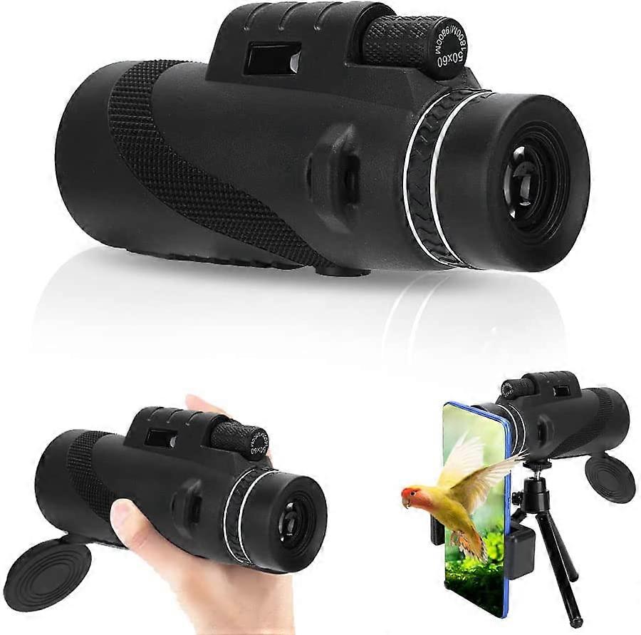 50 * 60mm High Definition Monocular Telescope with Smartphone Holder and Tripod, Compact Portable Waterproof Optical Glasses Monocular Telephoto Lens 