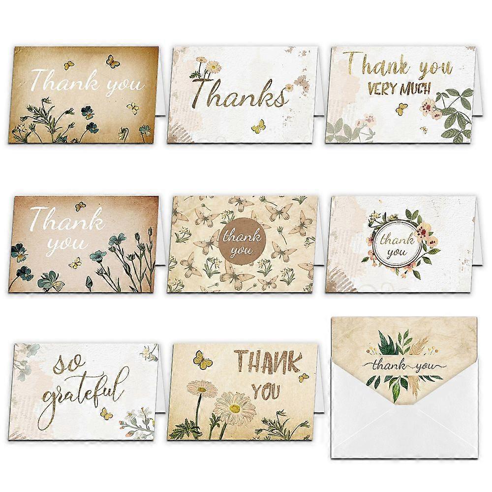 Thank You Theme Cards for Birthday Thanksgiving Day Rectangle with Mixed Plant Pattern Mixed Color 100x150mm 9pcs/set 1set/bag