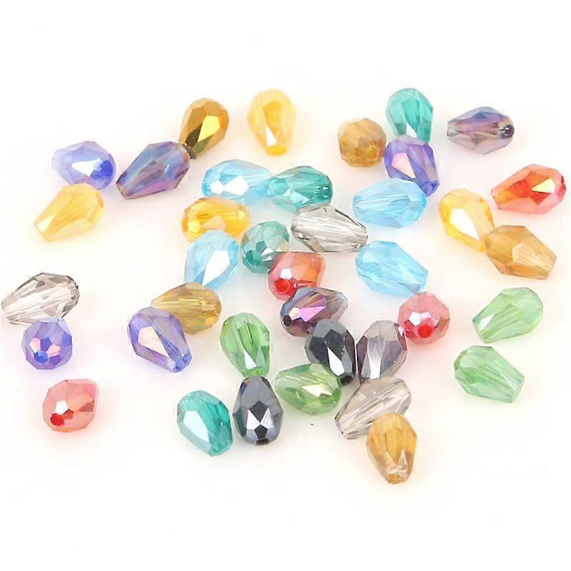70Pcs Teardrop Austria Faceted Crystal Beads Glass Beads Loose Spacer Beads For Jewelry Making