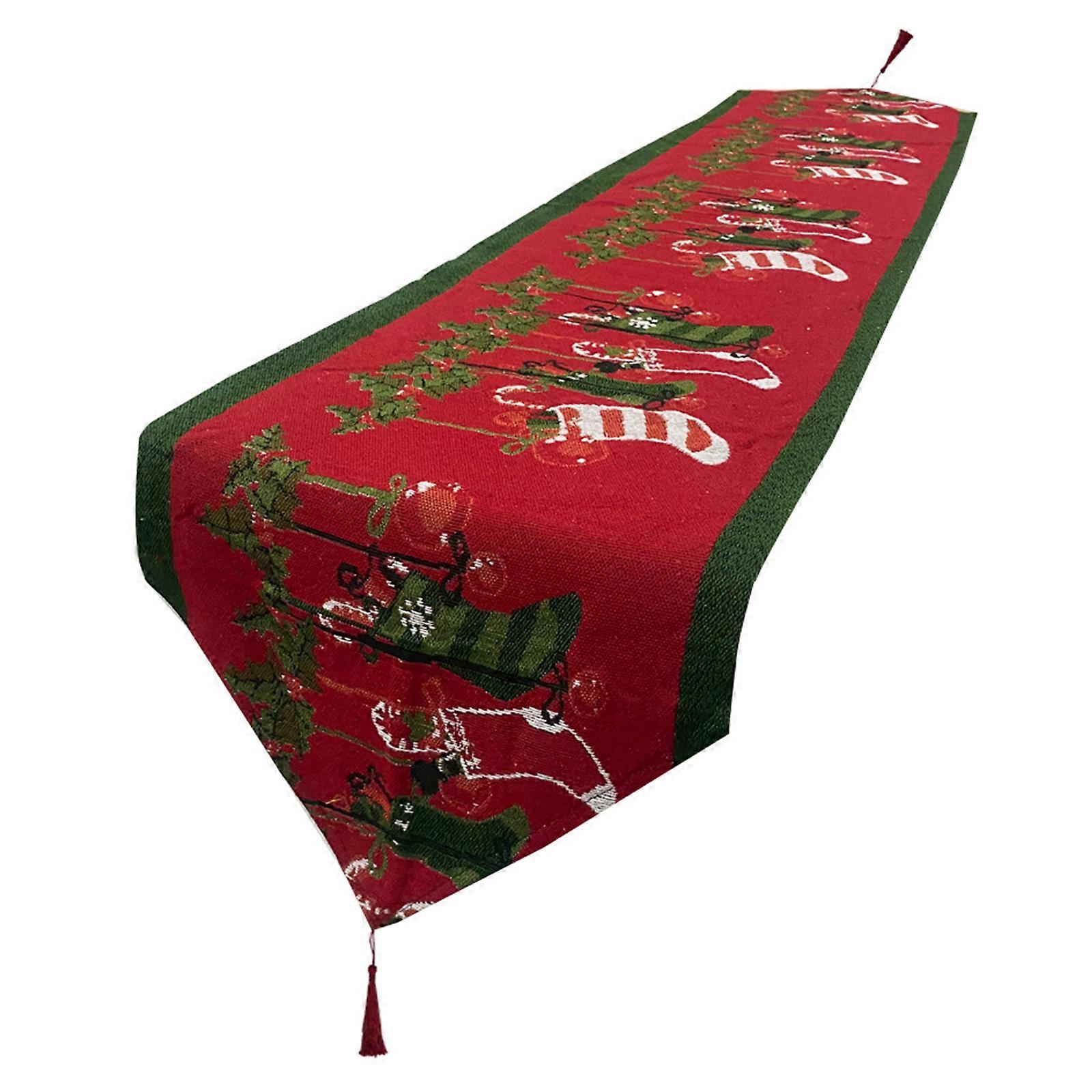 Festival Table Runner Christmas Tablecloth with Santa Print for Holiday Celebration Holiday Gatherings Party Supply