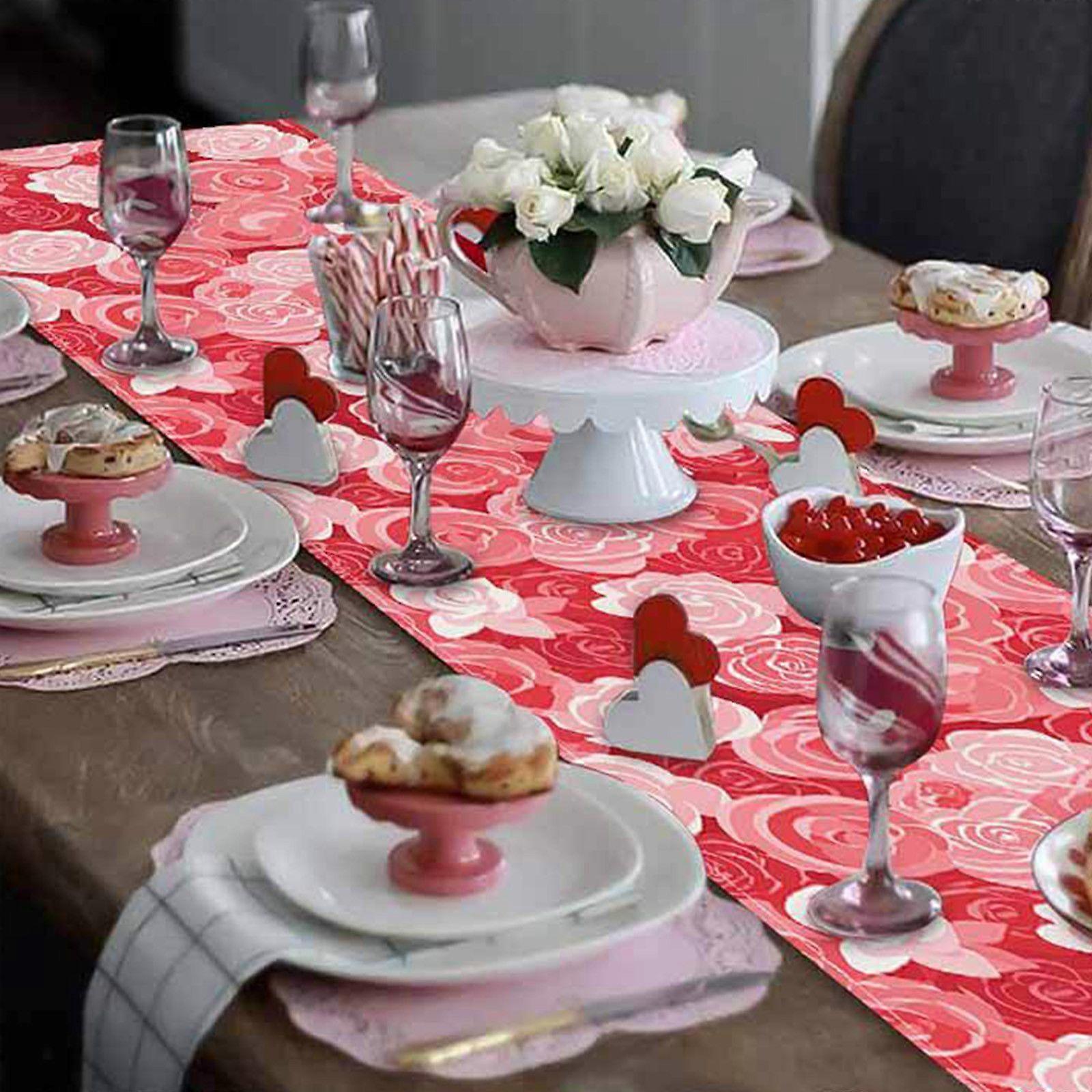 P-ink Flower Table Runner Valentine's Day Linen Print Tablecloth Decoration Flye253902