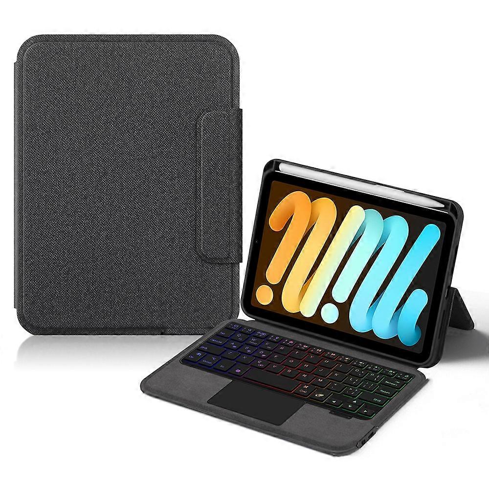 For iPad mini (2024) Leather Case + Touchpad Bluetooth Keyboard with Backlit