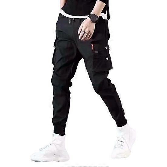 Men Cargo Pants Loose Ankle-banded Multi Pockets Drawstring Elastic Waist Soft Breathable Solid Color Gym Traning Jogging Sweatpants Long Trousers