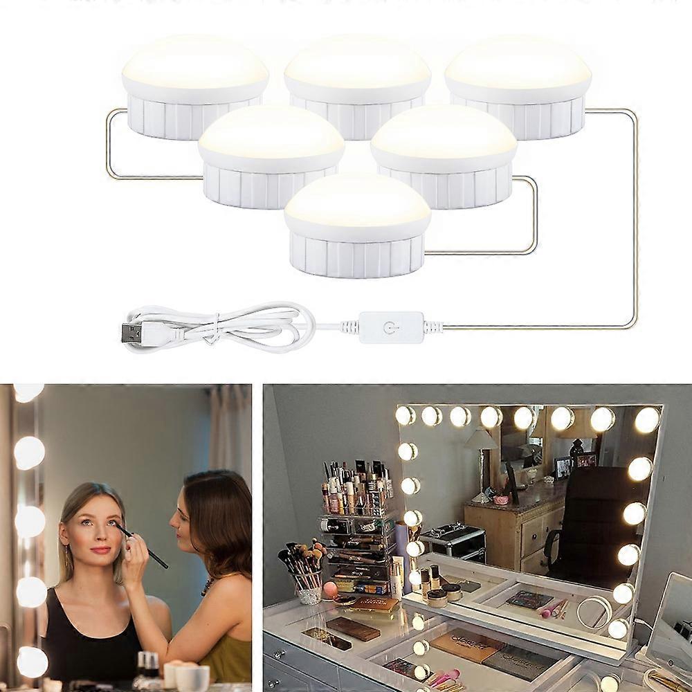 6 LEDs Mirror Front Light Dimmable Makeup Mirror USB Touch Control Light