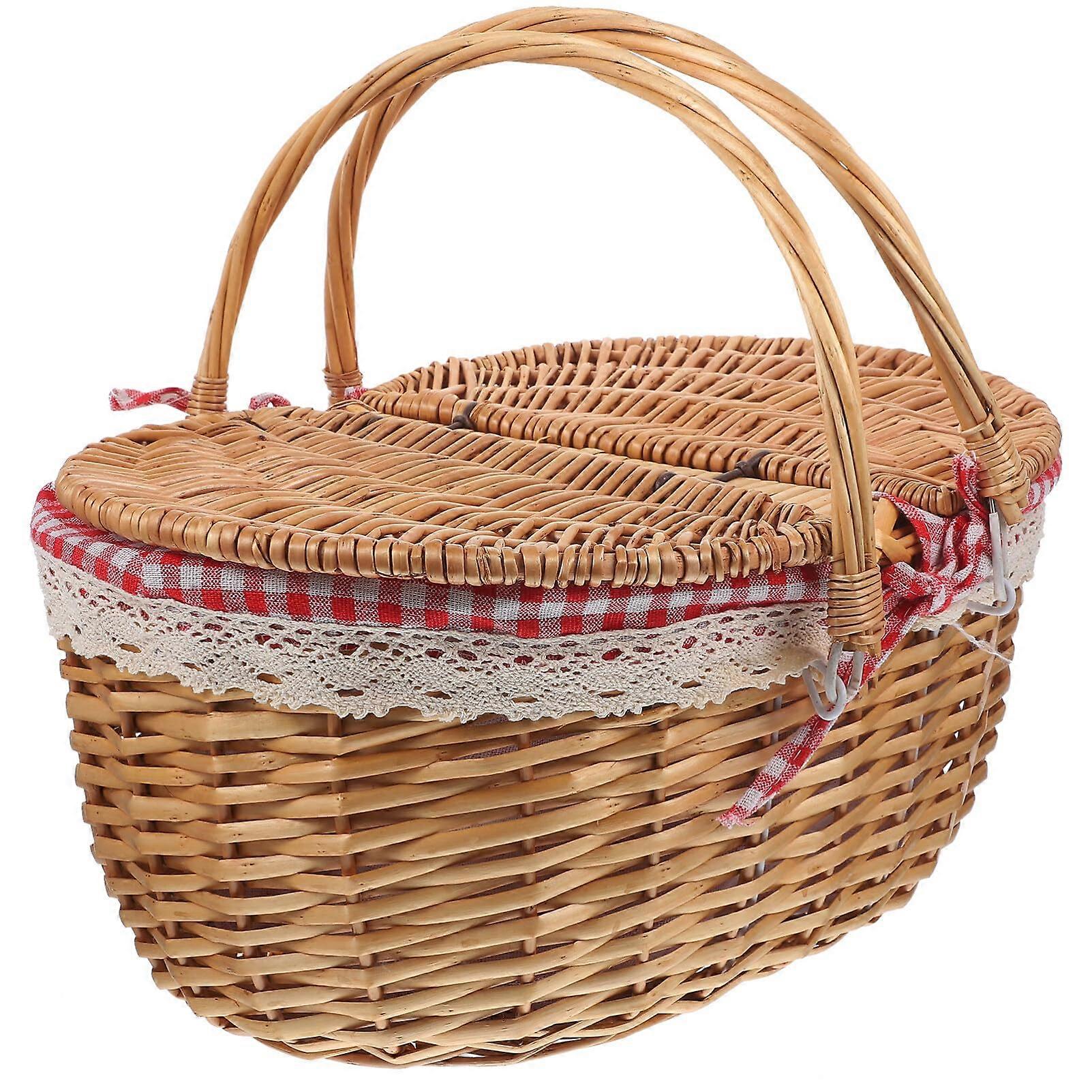 Wicker Picnic Basket with Handles and Lid for Easter and Camping