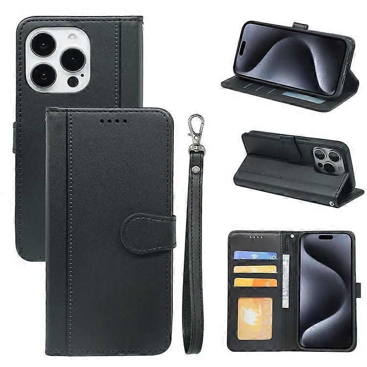 Compatible For iPhone 16 Pro Wallet Case Magnetic Snap Leather Phone Cover with Strap