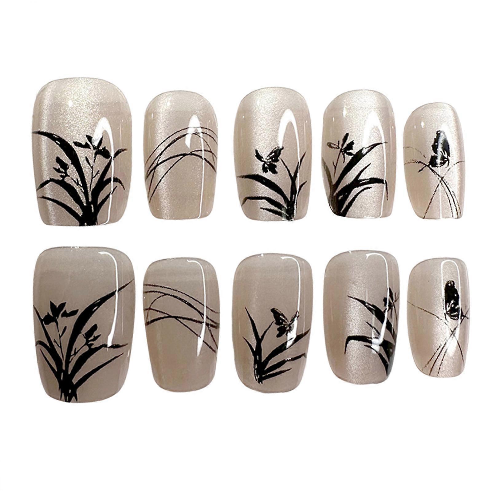 Set of 10 Artificial Reusable Nails with Glue Full Cover Short Acrylic Nails for DIY Nail Art at Home