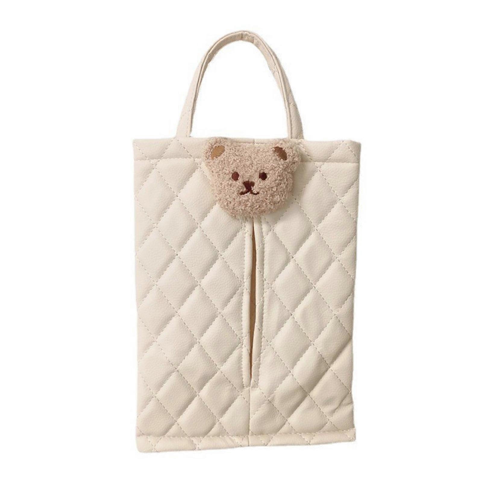 Portable Tissue Box Hanging Bag Versatile Storage Solution with Lovely Bear Pattern Lightweight Pouch for Car & Travel