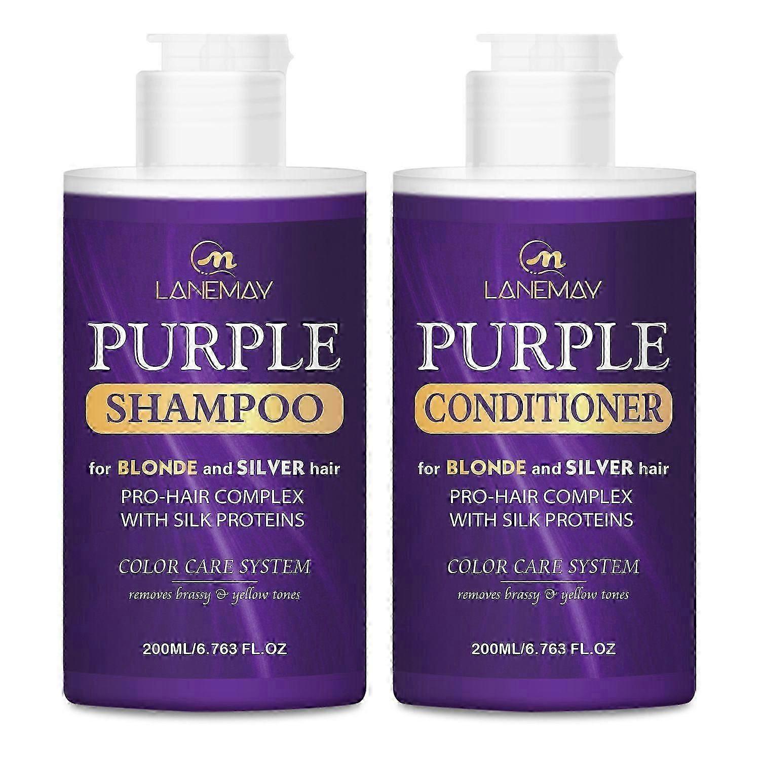 Paarse shampoo en conditioner set voor blond, zilver en grijs haar, verbetert highlights, verwijdert gele en messing tinten, grijs gemarkeerd haar, voedt en