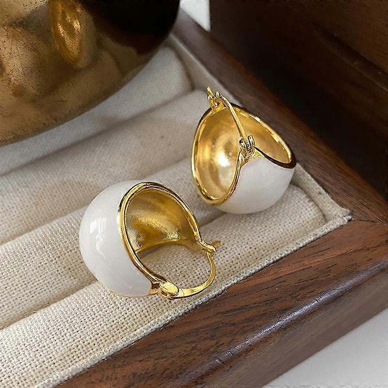 Enamel Drop Glaze Ball Ear Buckle Light Luxury Atmosphere High-End Hong Kong Style Retro Unique