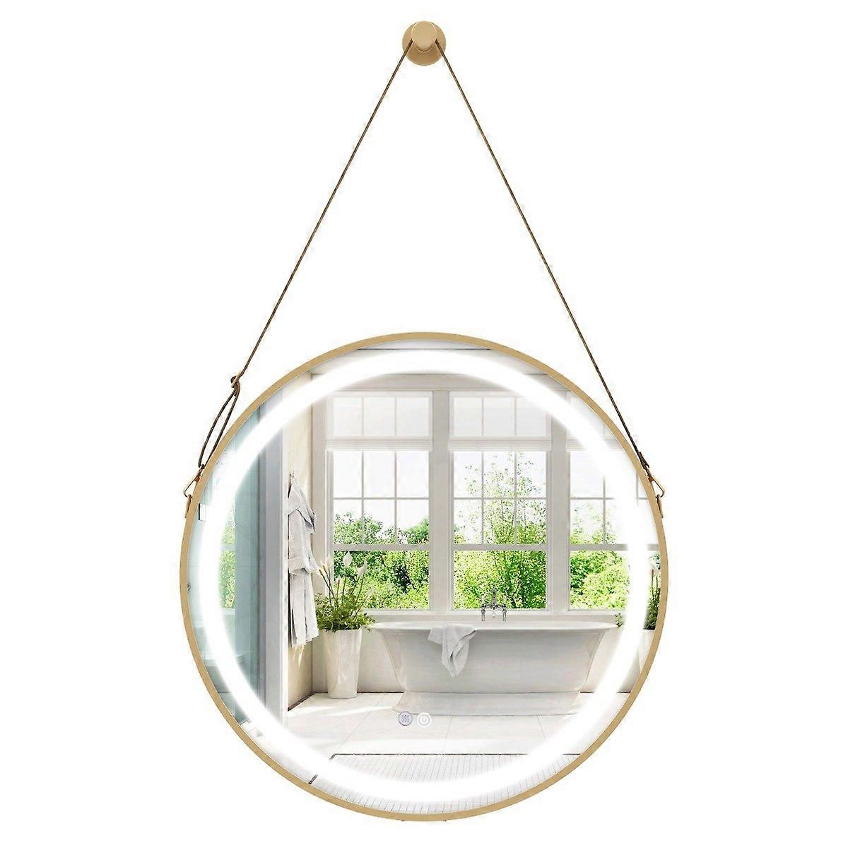 Hanging bathroom mirror with hanging strap & 3-colour LED light & memory function