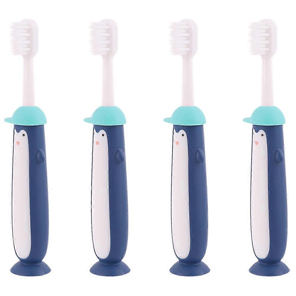 Three-sided Design Children'S Training Toothbrush, Soft Bristles To Prevent Damage For Delicate Gums, Cartoon Design Adorable Penguin Motif, Durable