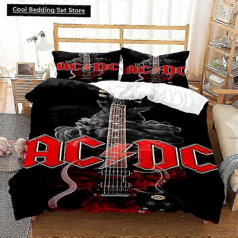 m558 Lakan 2024 Mode AC_DC Rock Band Sängkläder Set Pojkar Flickor Twin Size Påslakan Örngott Säng Barn Vuxen Mode Hemtextilier Lakan