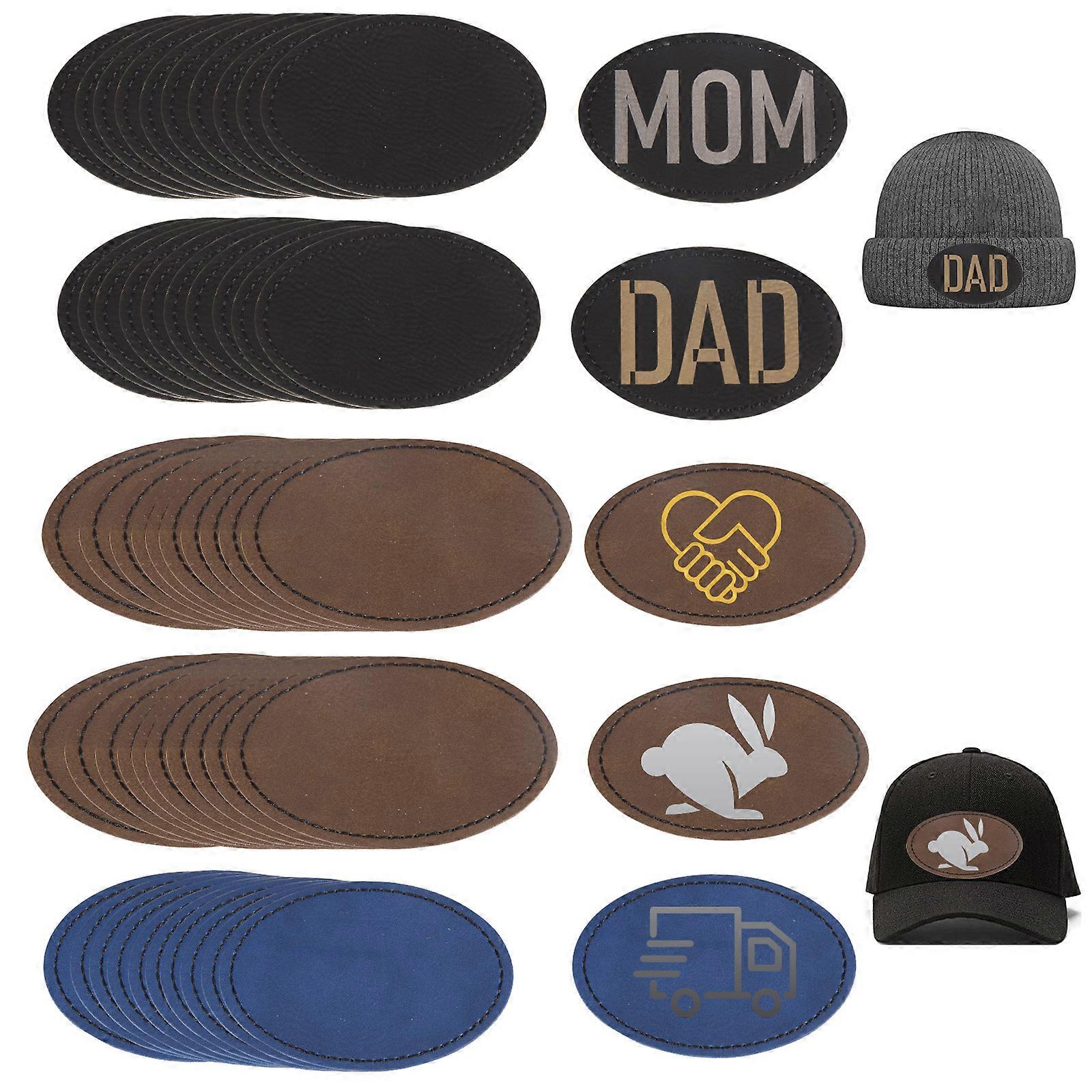 50pcs Laserable Simili Cuir Ovale Patch 3 « x2 » Patchs en simili cuir auto-adhésifs pour vêtements de chapeau
