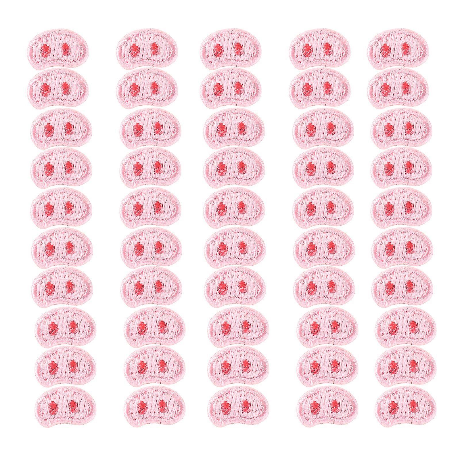 50 Pcs Embroidered Patches Pink Pig Nose Repair Patches Iron On Patches Applique Patches Sew On Patches for Clothes Bag Pink