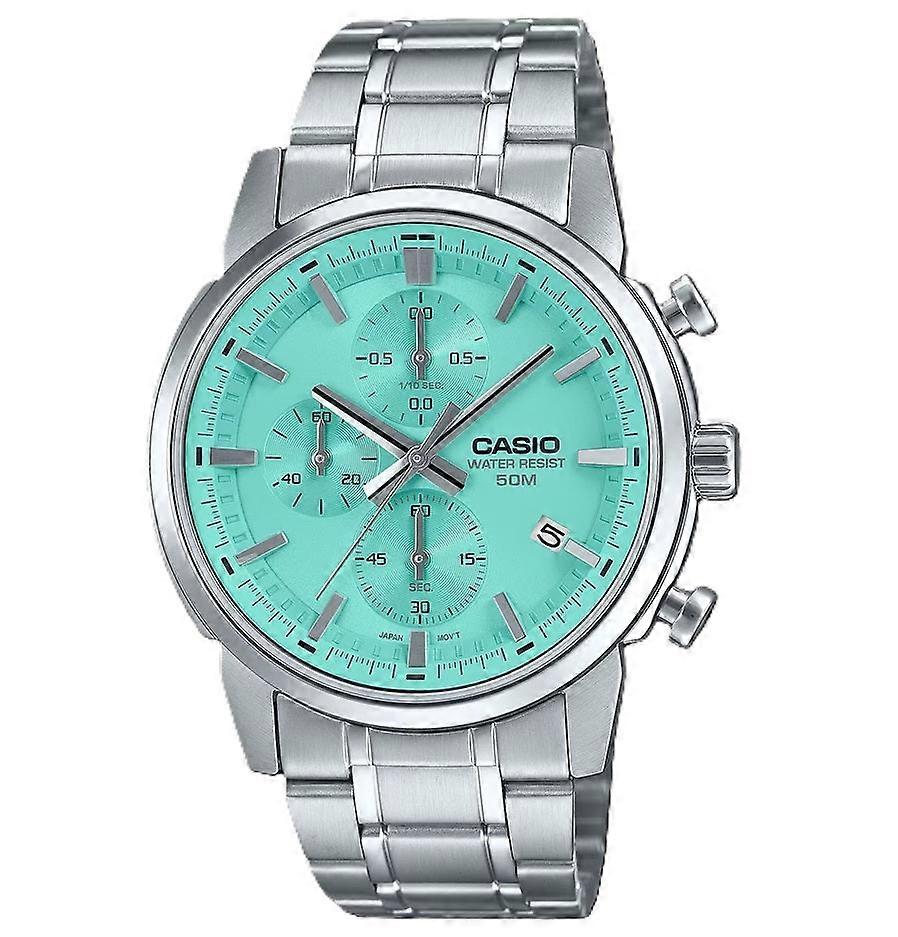 Casio Mtp-e510d-2avdf Men's Quartz Chronograph Watch - Turquoise Dial, Stainless Steel Band