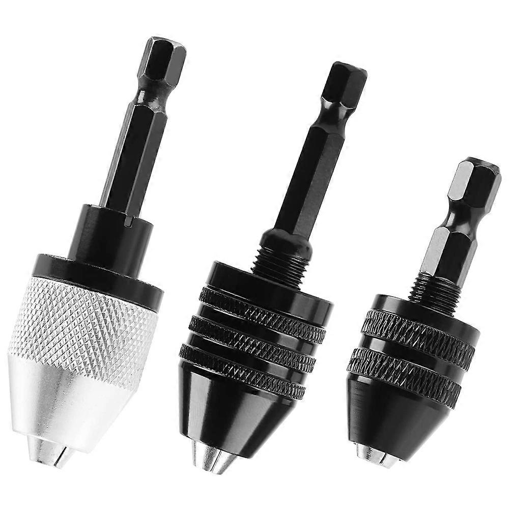 3PCS 1/4 Inch Hex Shank Keyless Drill Chuck Quick Change Adapter Converter Impact Drills Bits, Elect