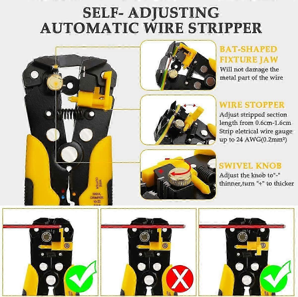 Automatic wire stripper AWG 10-24, wire stripper 3 in 1 multi-function crimping tool Cutting length 8 inches adjustment cable stripper electronic main