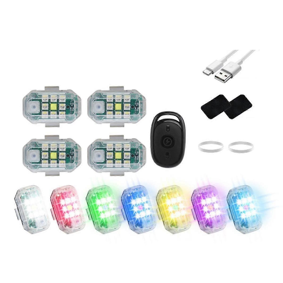 4 PCS Motorcycle LED Strobe Light, Waterproof Wireless Remote Control Anti-Collision Warning Light for Car & Bicycle
