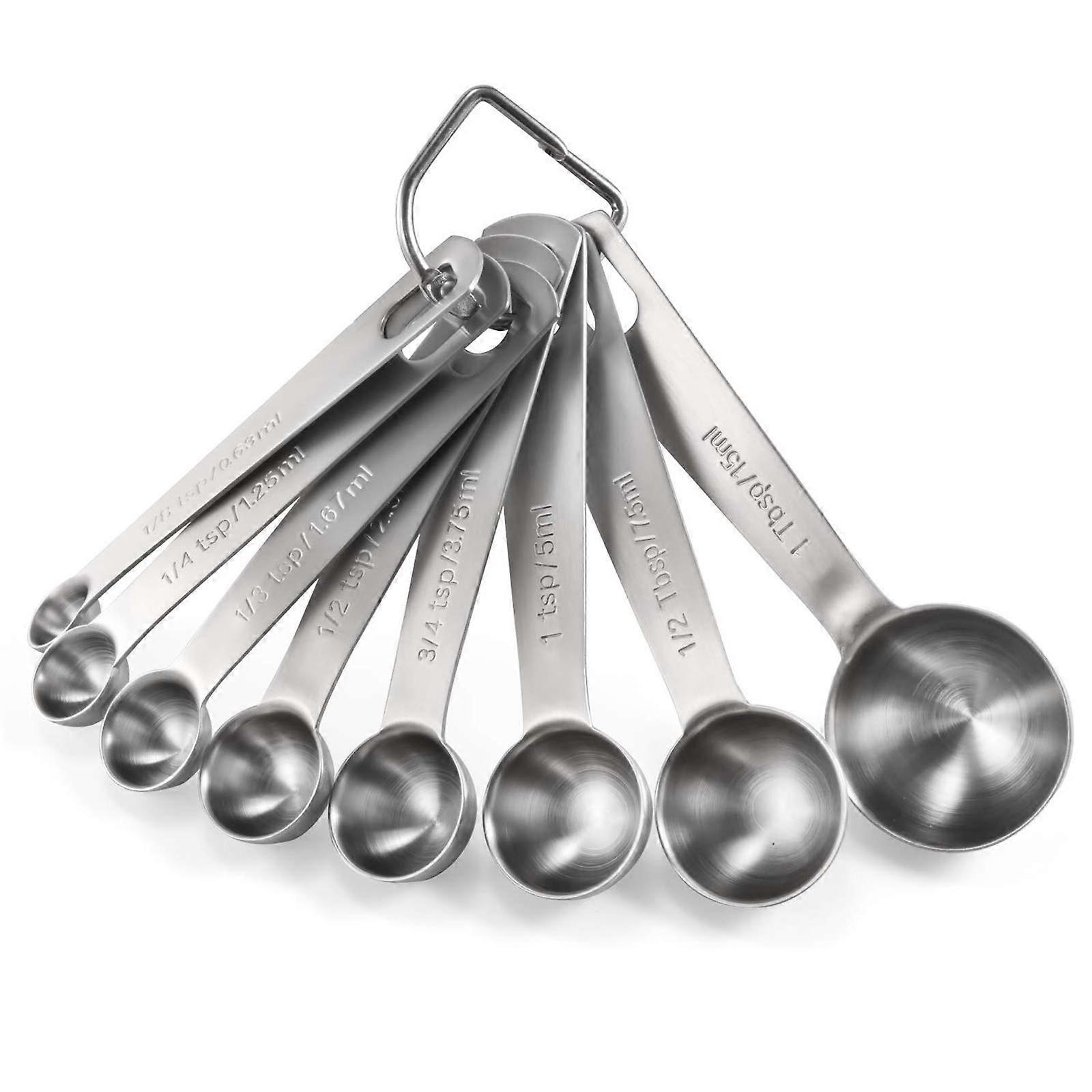Measuring Spoons Set of 8 - 18/8 Stainless Steel for Dry and Liquid Ingredients, 1/8 tsp to 1 tbsp Sizes