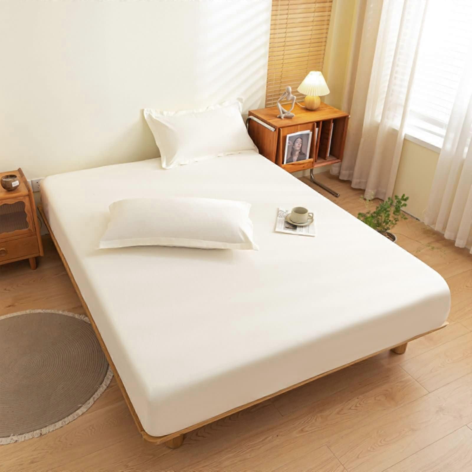 Solid Beige Fitted Bed Sheets for Dorm 90x200cm