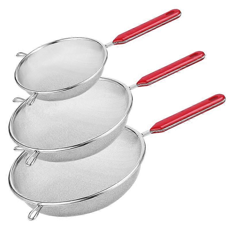 3 Pcs Stainless Steel Fine Mesh Strainer Set, Multipurpose Kitchen Sieve with Handle for Food, Rice, Quinoa