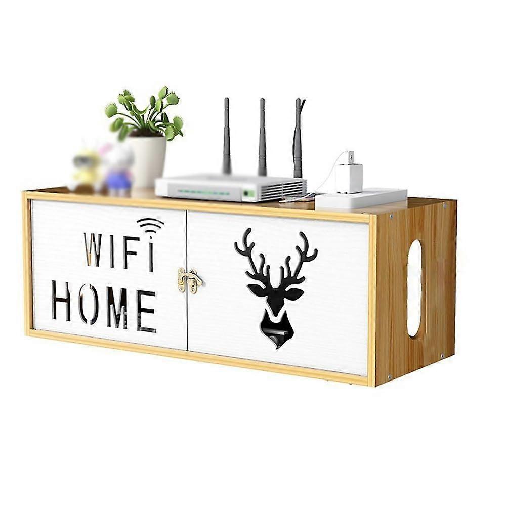 Cable Storage Box for WiFi Router Made of Cherry Wood, Wall-Mount Organizer for TV Set-Top Box and Socket Holder