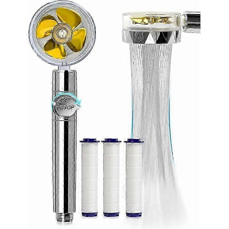 Hand shower, water-saving anti-limestone shower head, high pressure propeller shower head three-level filtration system with 3 replaceable PP cotton f