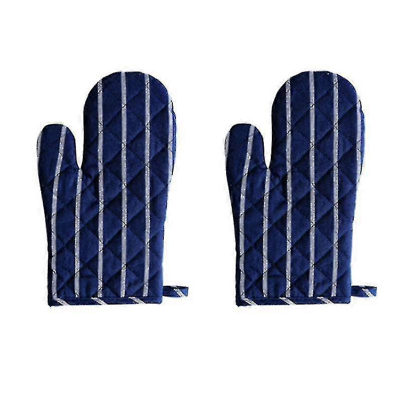 JiaWei 1 زوج عادي اللون القطن والكتان قفازات مقاومة للحرارة شرائط نمط لوازم المطبخ (أزرق داكن) ZPd