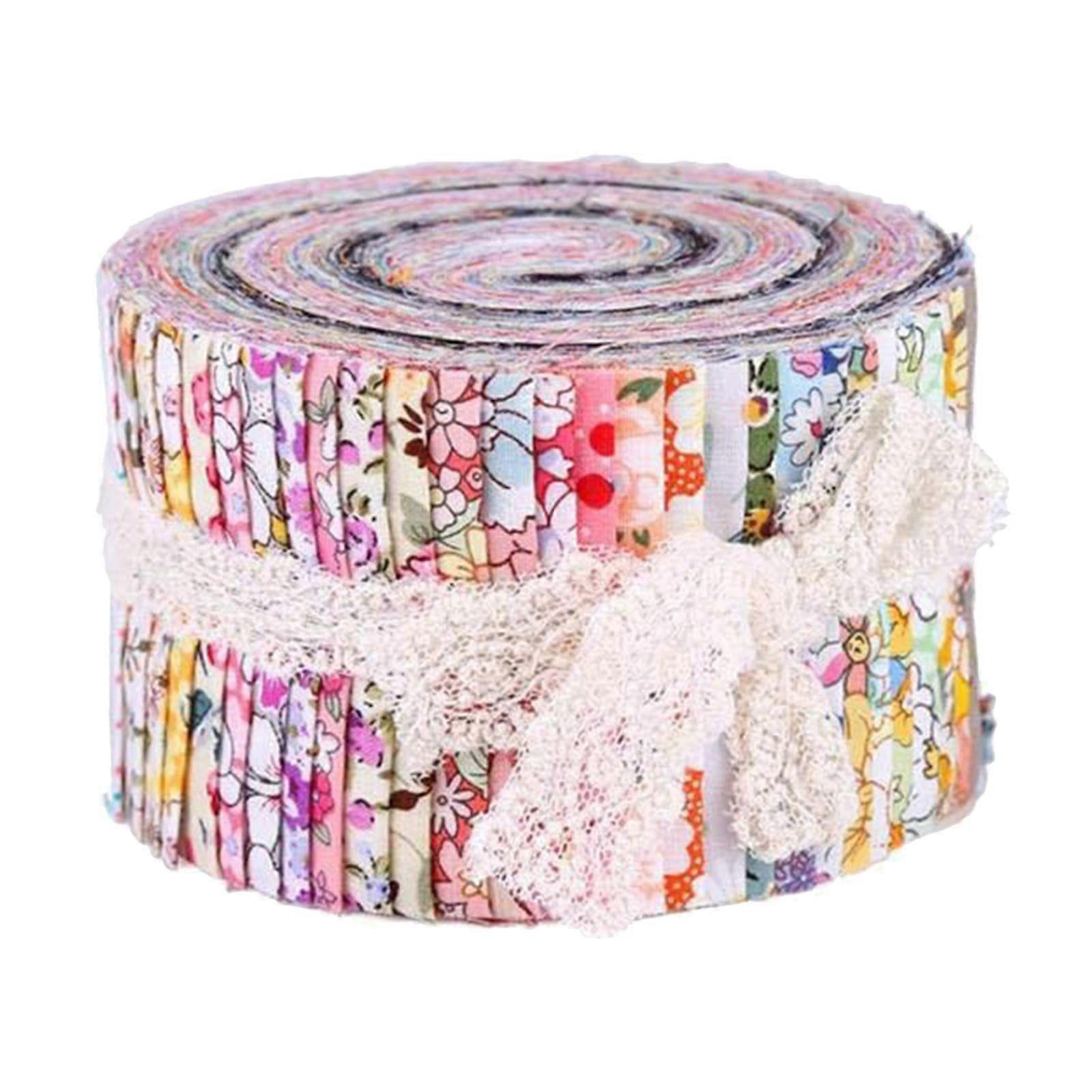 36 Pieces Jelly Fabric Roll 2.5 Inch Roll up Fabric Quilting Strips Floral Printed Craft Fabric Bundle Precut Patchwork with Assorted Patterns, Floral