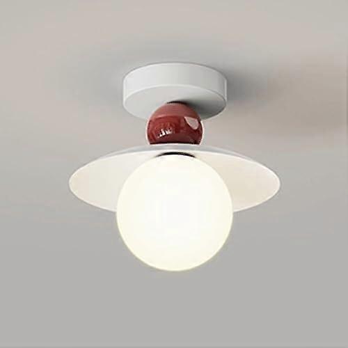 Small Ceiling Light White Acrylic Ball Ceiling Lamp, Metal Semi Flush Mount Ceiling Lamp, Hallway Mini Pendant (Red)