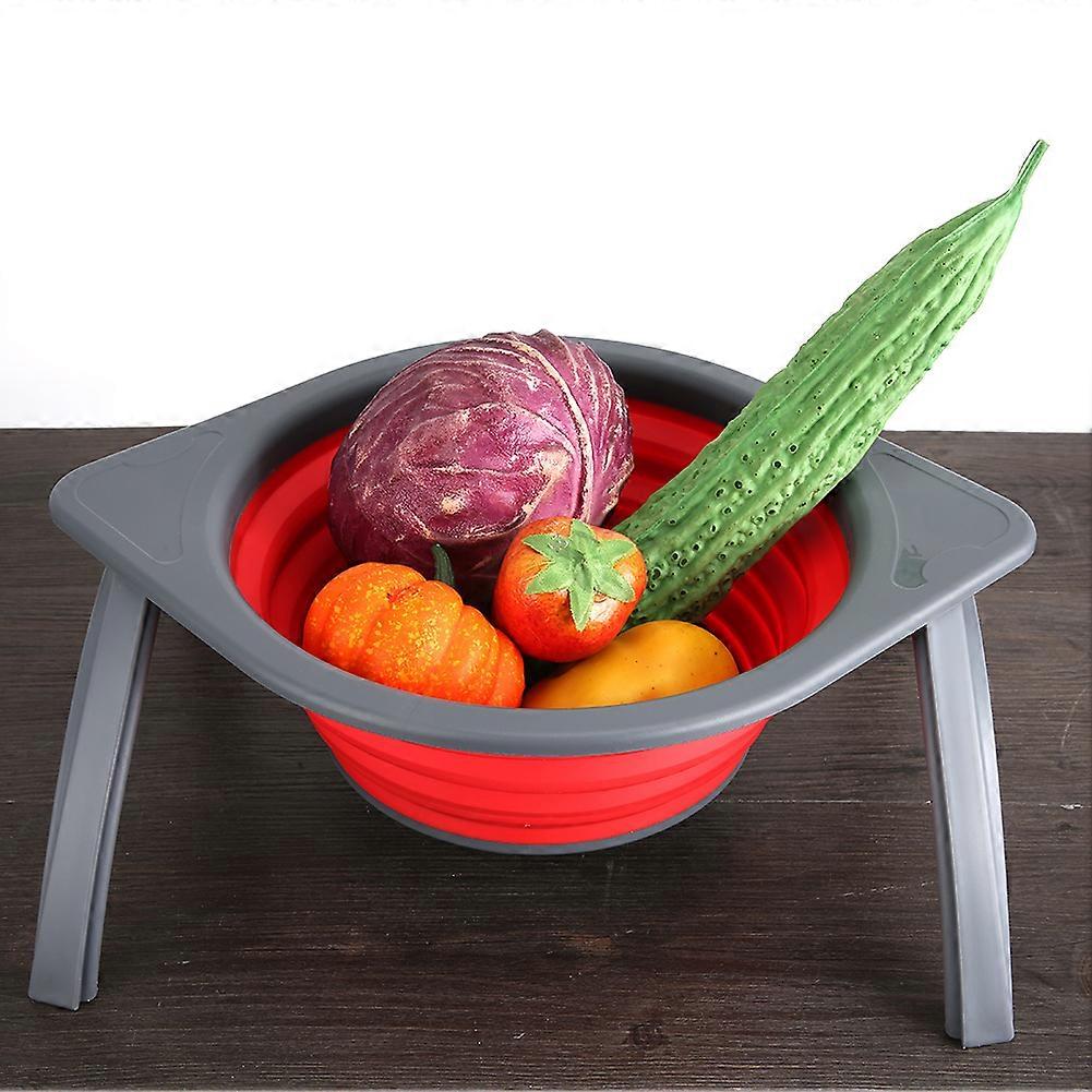 Portable Silicone Folding Fruit & Vegetable Strainer Basket 370g Red Gray