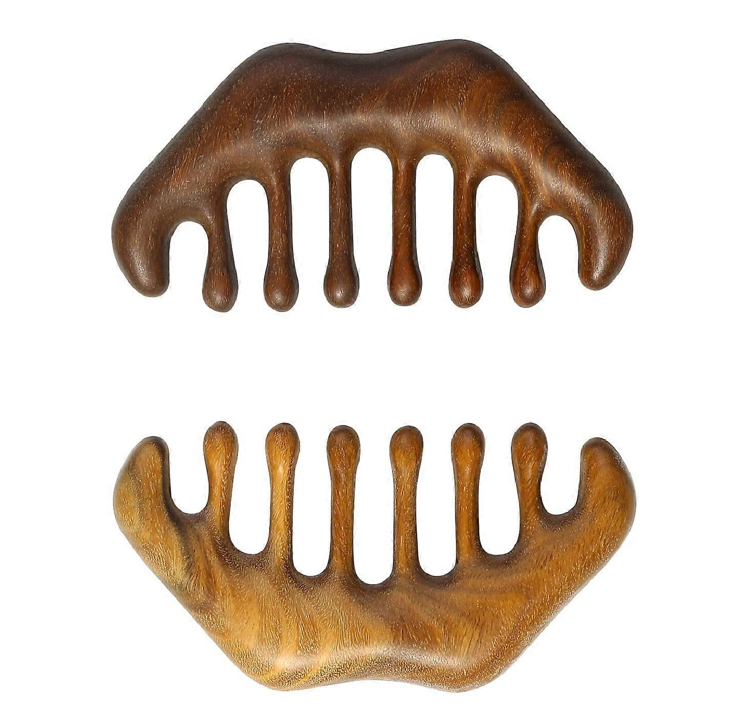 Hair Massage Comb,Natural Wood Wide Tooth,Scraping Scalp Massage,Handheld No Static,Pack of 2