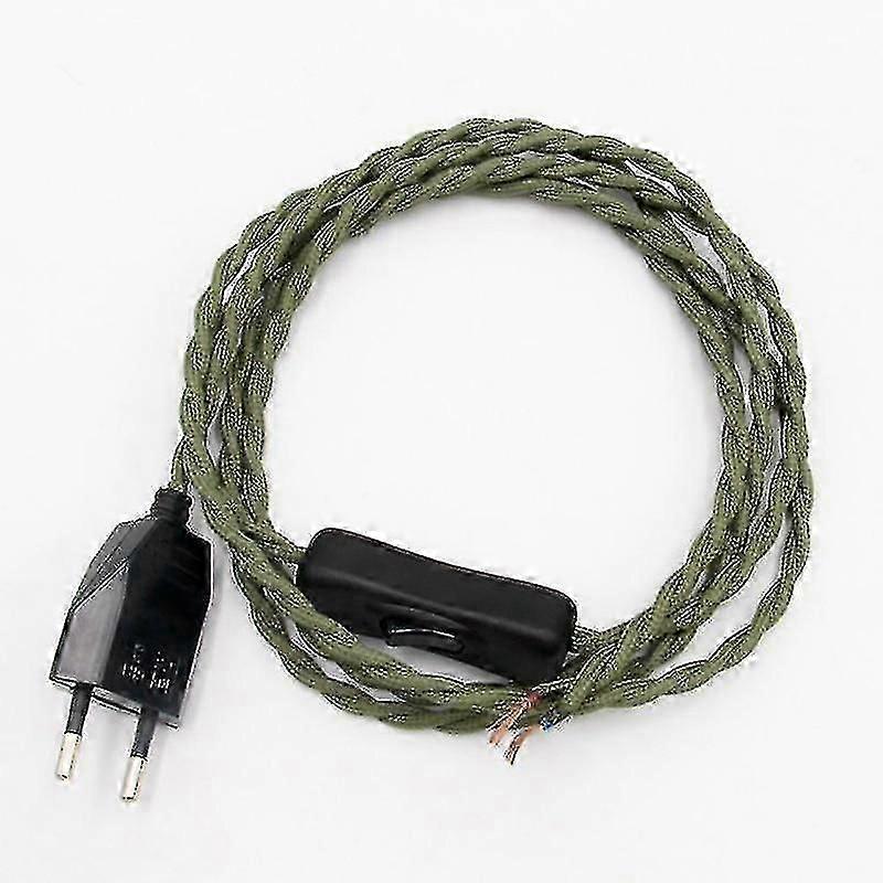 Vintage Power Cord Eu Plug Wire With Switch Twisted Pair