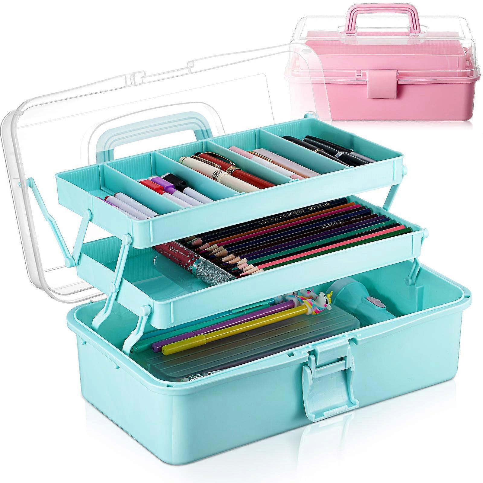2 Pcs 3 Layer Craft Organizer, Clear Folding Art Supply Box