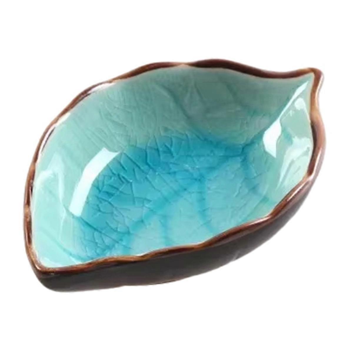 Ceramic Leaf-Shaped Seasoning Dish, Ice Crack Glaze A
