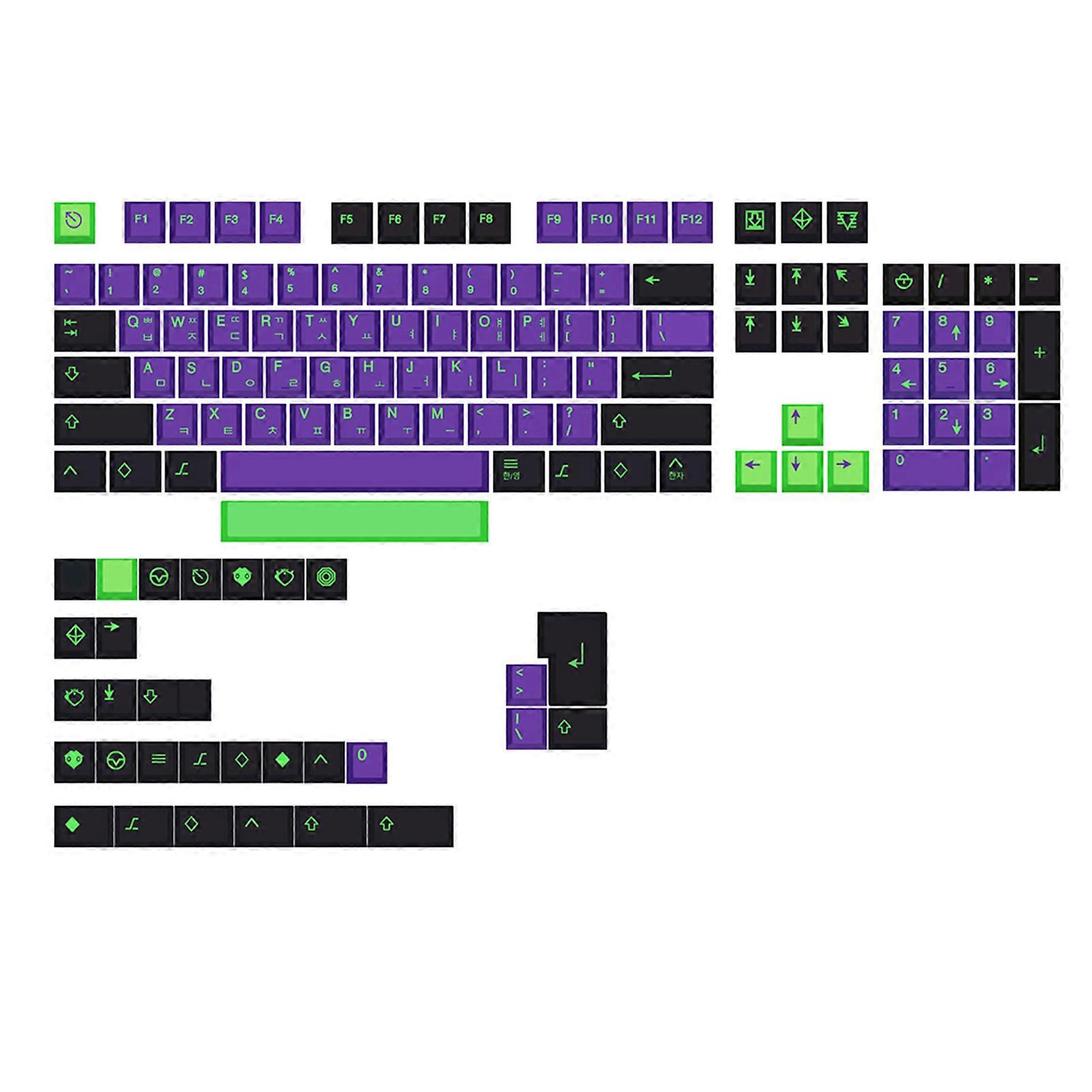 Touches Cherry en PBT épais, sublimées par sublimation thermique, 135 touches, compatibles avec les claviers mécaniques de jeu 61/68/75/84/980/104/108 touches. Finition EVA violette multicolore.
