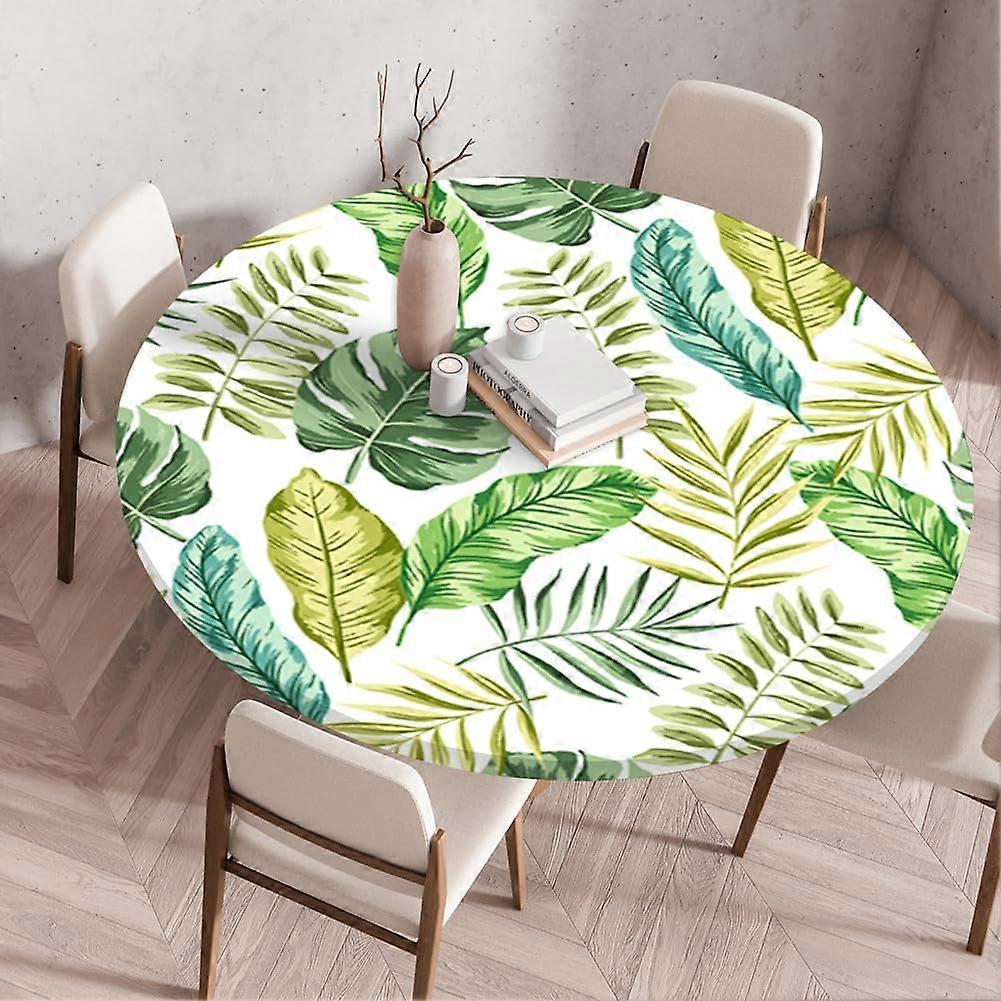 Round Waterproof Polyester Tablecloth For Outdoor Use With Elastic Edges, Wipe-Clean, 3D Pattern, 100cm White