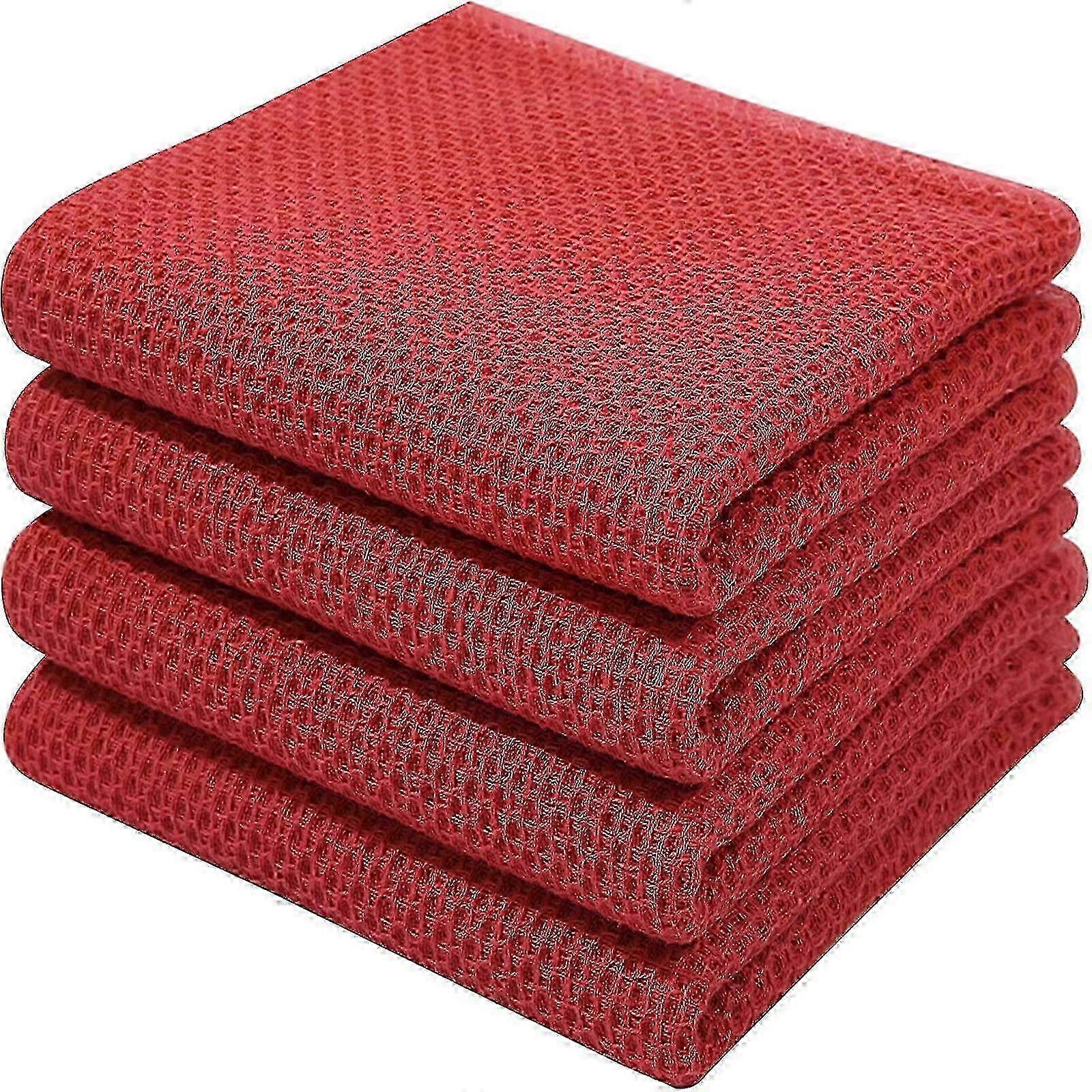 100% Tea Towels With Hanging Loop For Kitchen Dish Clean  6-pack 34*73cm Red