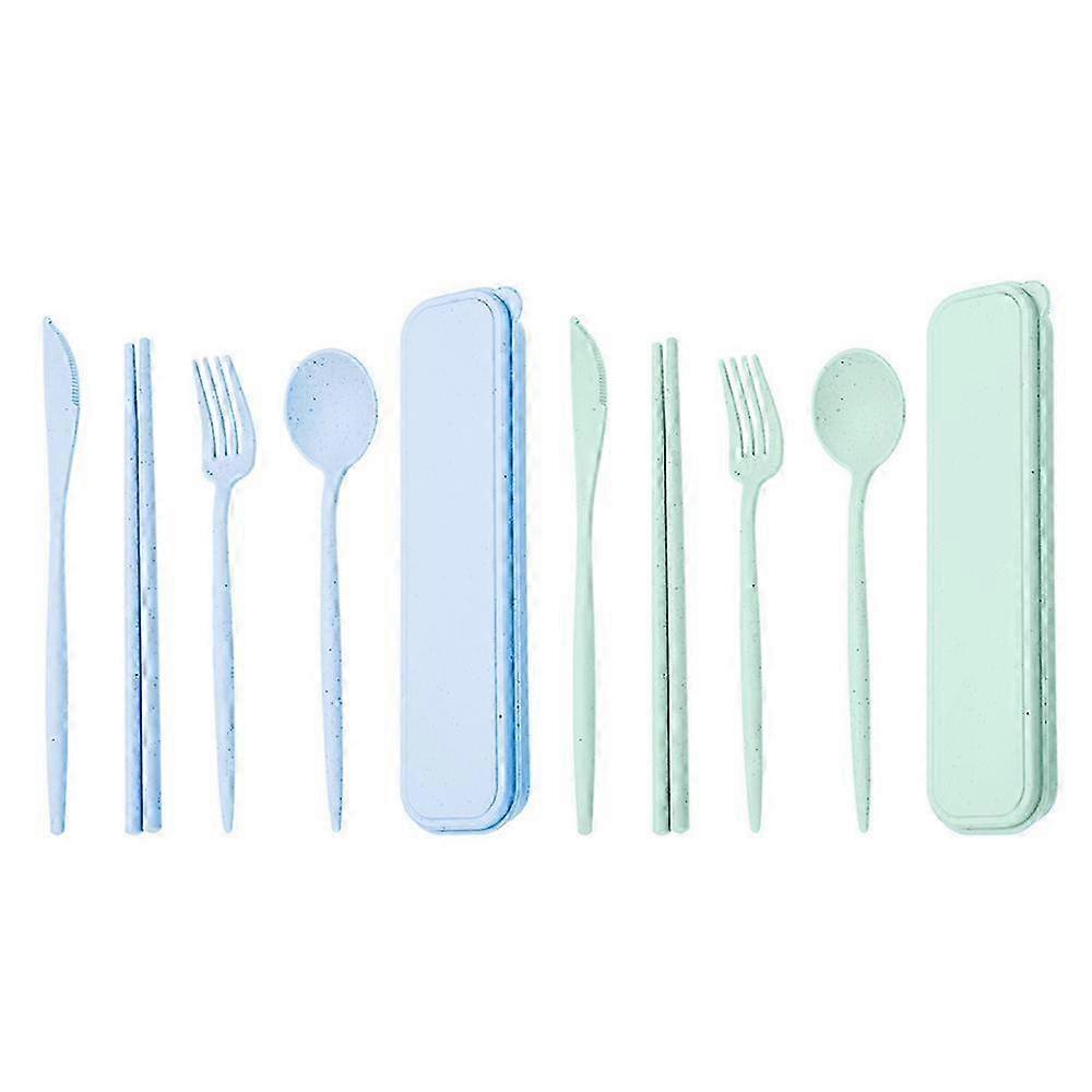 2 Takım Buğday Saman Sofra - 4'ü 1 Arada Bıçaklar, Çatallar, Kaşıklar, Yemek Çubukları, Öğrenciler ve Dış Mekanlar İçin Taşınabilir