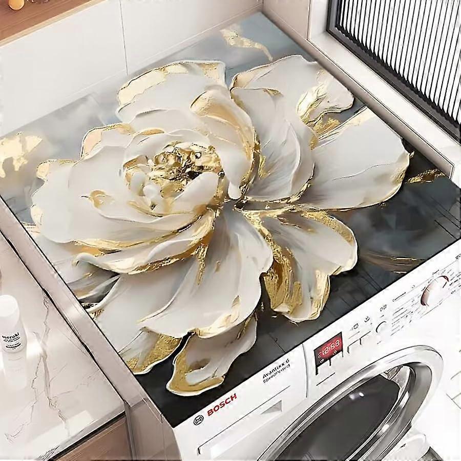 washing machine mat, nonslip, quickdrying, for kitchen refrigerator (5060cm, White Flowers)